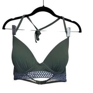 Shade & Shore Olive Green Underwire Halter Bikini Top Laser Cut Detail 36D‎